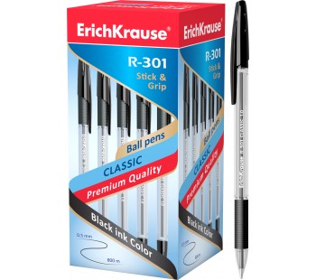 Ручка шариковая ErichKrause. R-301 Classic Stick&Grip 1.0. Черная