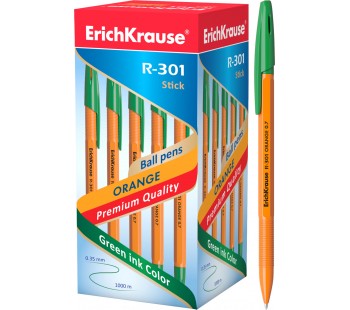 Ручка шариковая ErichKrause. R-301 Orange Stick 0.7. Зеленая