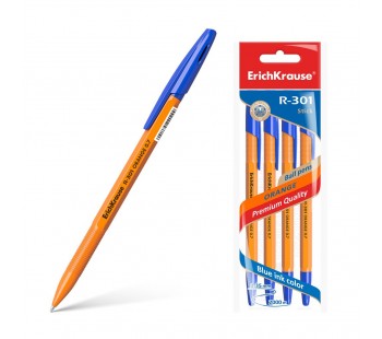 Ручка шариковая. ErichKrause. R-301 Orange Stick. 0,7. Цвет чернил синий. В пакете по 4 штуки