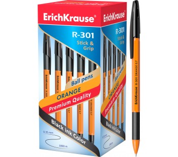 Ручка шариковая ErichKrause. R-301 Orange Stick&Grip 0.7. Черная