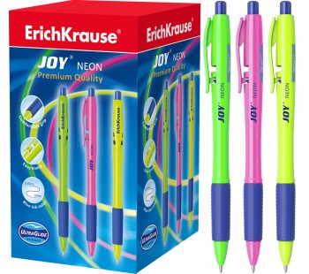 Ручка шариковая автоматическая ErichKrause. JOY. Neon, Ultra Glide Technology 0,7. Синяя