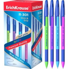 Ручка шариковая ErichKrause. R-301 Neon Stick&Grip 0.7. Синяя