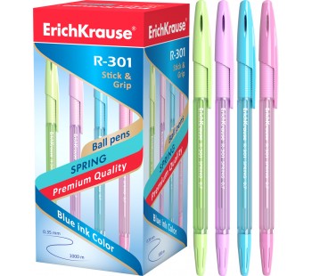 Ручка шариковая ErichKrause. R-301 Spring Stick&Grip 0.7. Синяя