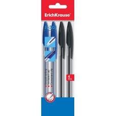 Ручка шариковая. ErichKrause. R-301 Classic Stick. 1,0. Цвет чернил: синий, синий, черный, черный. 4 ручки в пакете