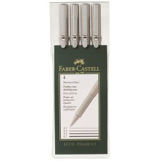 Капиллярные ручки Faber-Castell. Ecco Pigment. Набор из 0,2; 0,4; 0,6; 0,8 мм в пластиковом пенале