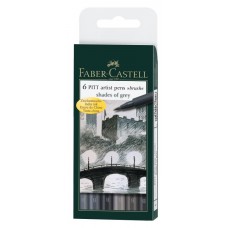 Капиллярные ручки Faber-Castell. Pitt Artist Pen Brush. 6 штук в пластиковом футляре. Оттенки серого