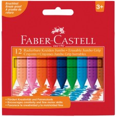 Цветные восковые мелки. Faber-Castell. Grip Jumbo. 12 цветов. Стирающиеся