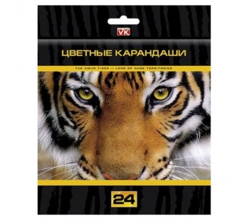 Карандаши цветные. Hatber. VK. Дикие звери . 24 цвета. С заточкой. В картонной коробке с европодвесом