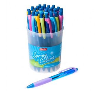 Ручка шариковая автоматическая. Hatber. Spring colors. Синяя. 0,7 мм. С клипом и резиновым грипом